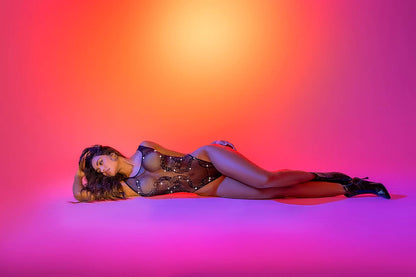 SEXY Snake Fishnet Rhinestone Bodysuit- OS