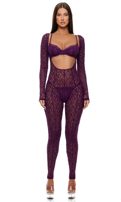 Feel Me Textured Lace Jumpsuit Lingerie Set by Forplay Inc.