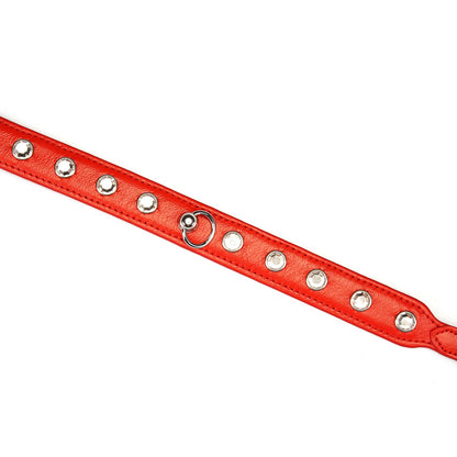 Liebe Seele Premium Leather Choker with Diamonds Red