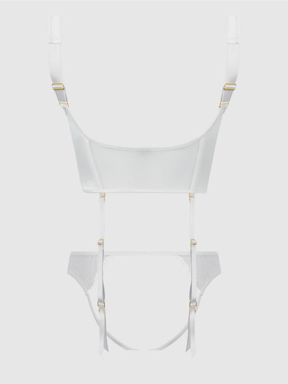 BRIDAL SATIN & LACE BUSTIER & BACKLESS HIPSTER SET