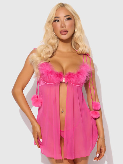 MARILYN MARABOU & MESH BABYDOLL & G-STRING SET