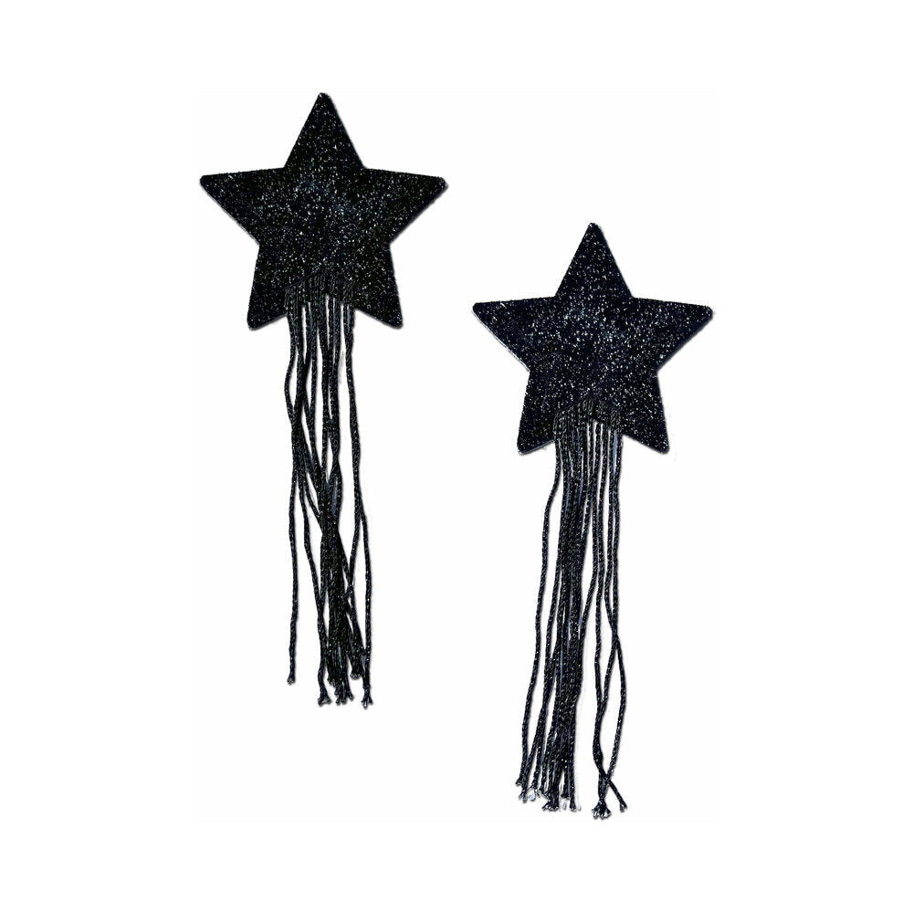 Tassel Pasties: Black Sparkle Star Pastease with Long Fringe Nipple Pasties by Pastease