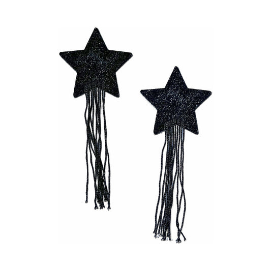 Tassel Pasties: Black Sparkle Star Pastease with Long Fringe Nipple Pasties by Pastease