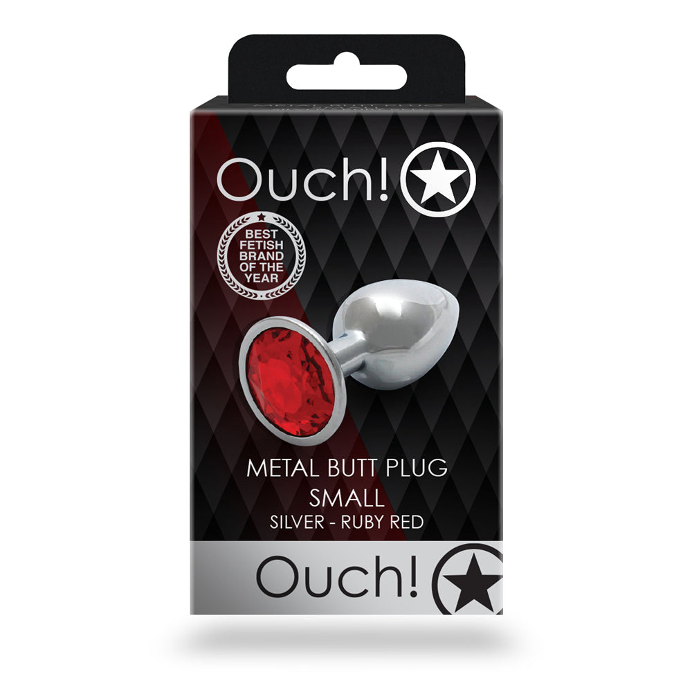 Ouch! Round Gem Butt Plug Small Silver/Ruby Red by Shots America LLC