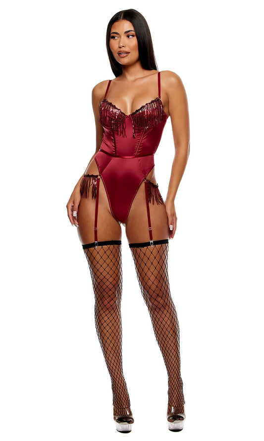 Peep Show Sequin Fringe Teddy - Wine
