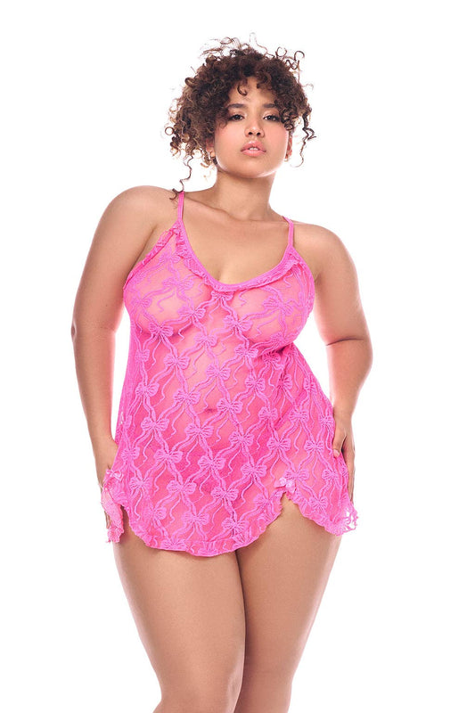 Ditzy Bows Babydoll with matching Panty - Pink by Mapale