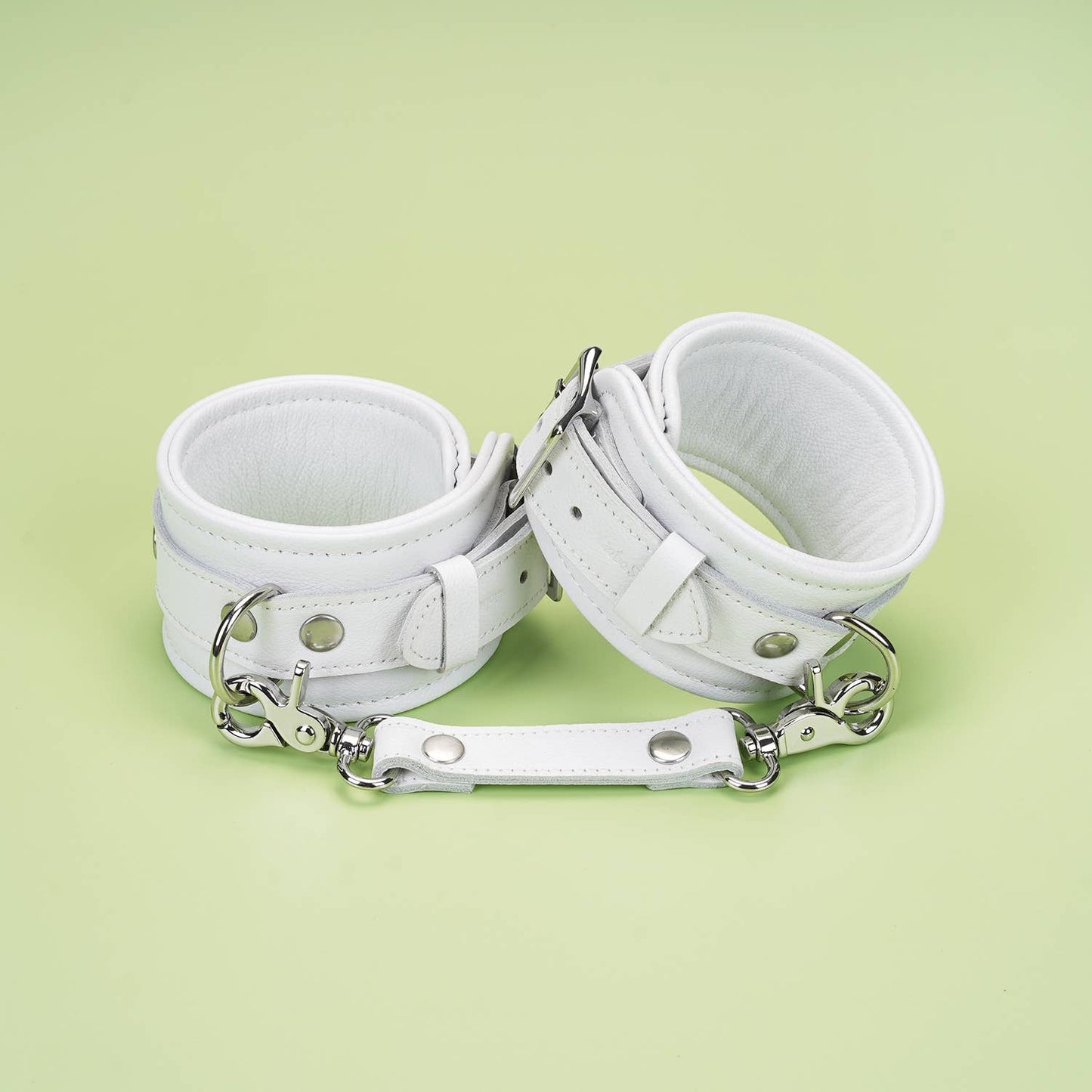 Liebe Seele- Fuji White- White Leather Wrist Cuffs with Silver Metal