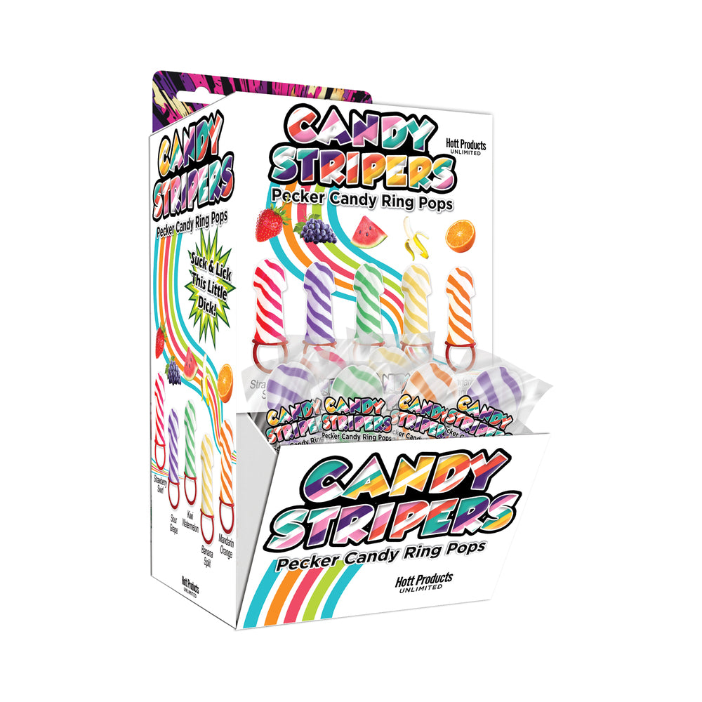 Candy Stripers Pecker Candy Ring Pop 5 Assorted Flavors 36pc Display by Hott Products Unlimited