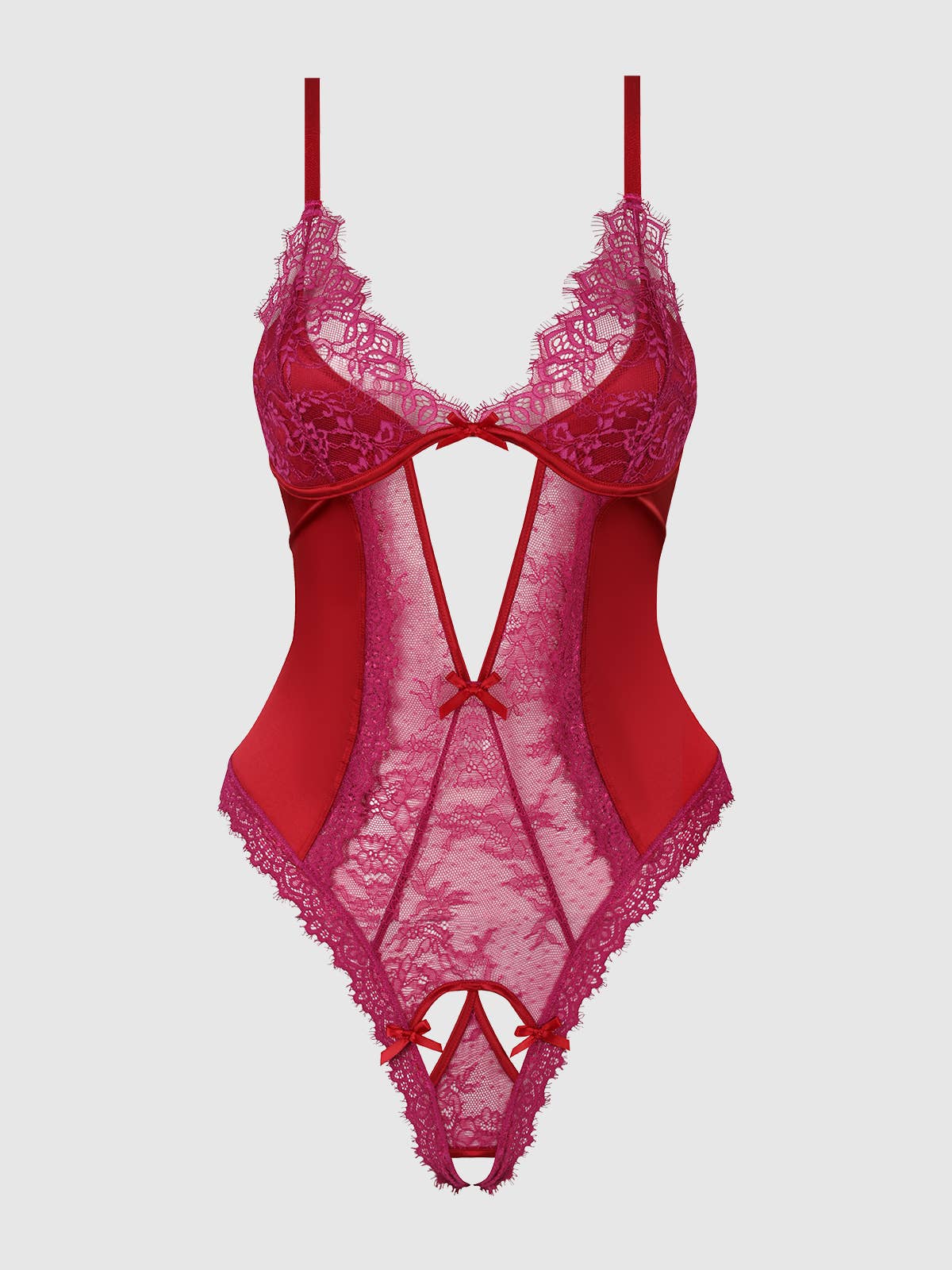 JOCELYN SATIN & LACE CROTCHLESS TEDDY by House of Desire