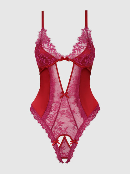 JOCELYN SATIN & LACE CROTCHLESS TEDDY by House of Desire