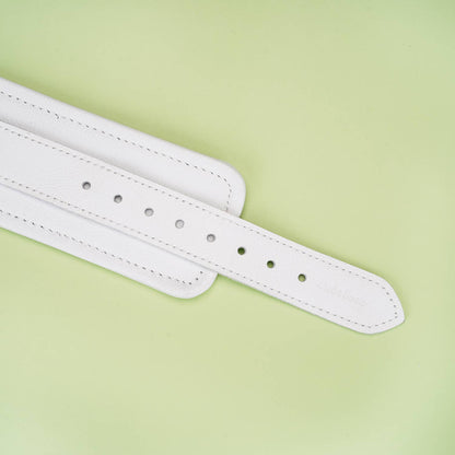 Liebe Seele- Fuji White- White Leather Wrist Cuffs with Silver Metal