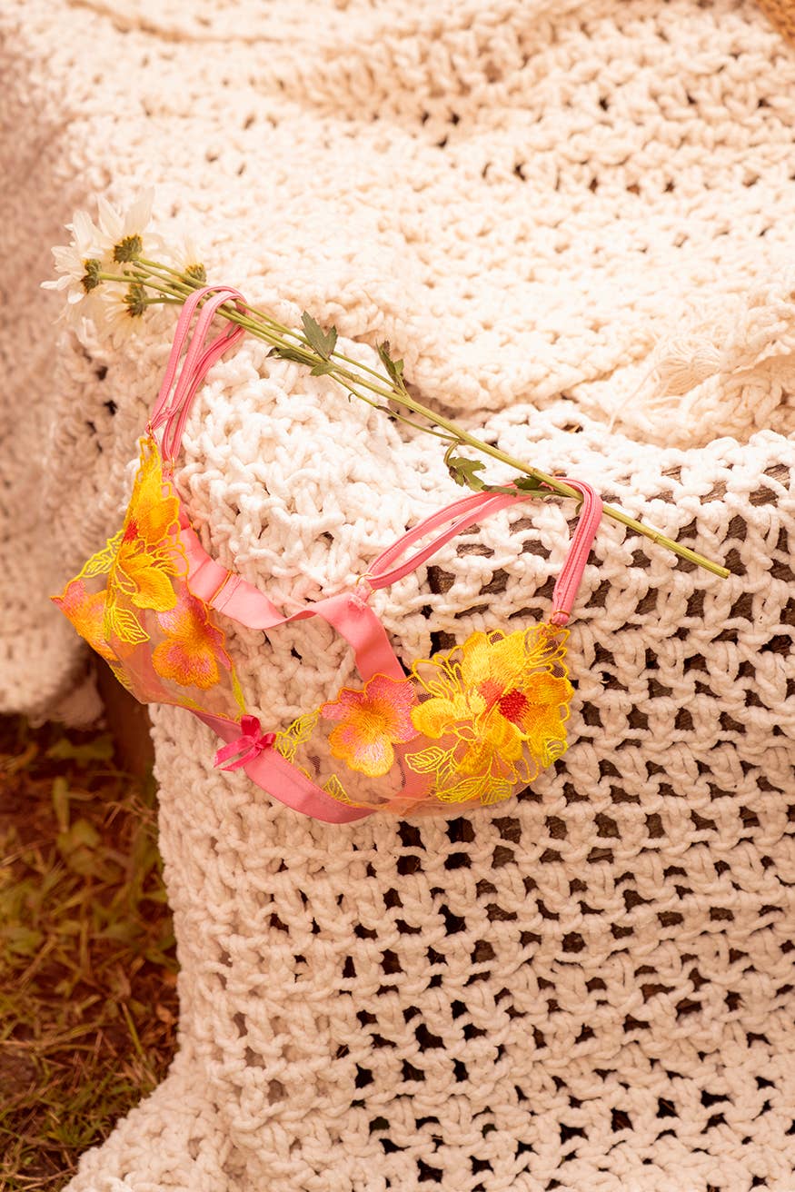 Solar Blossom Floral Embroidered UV Bralette & Thong
