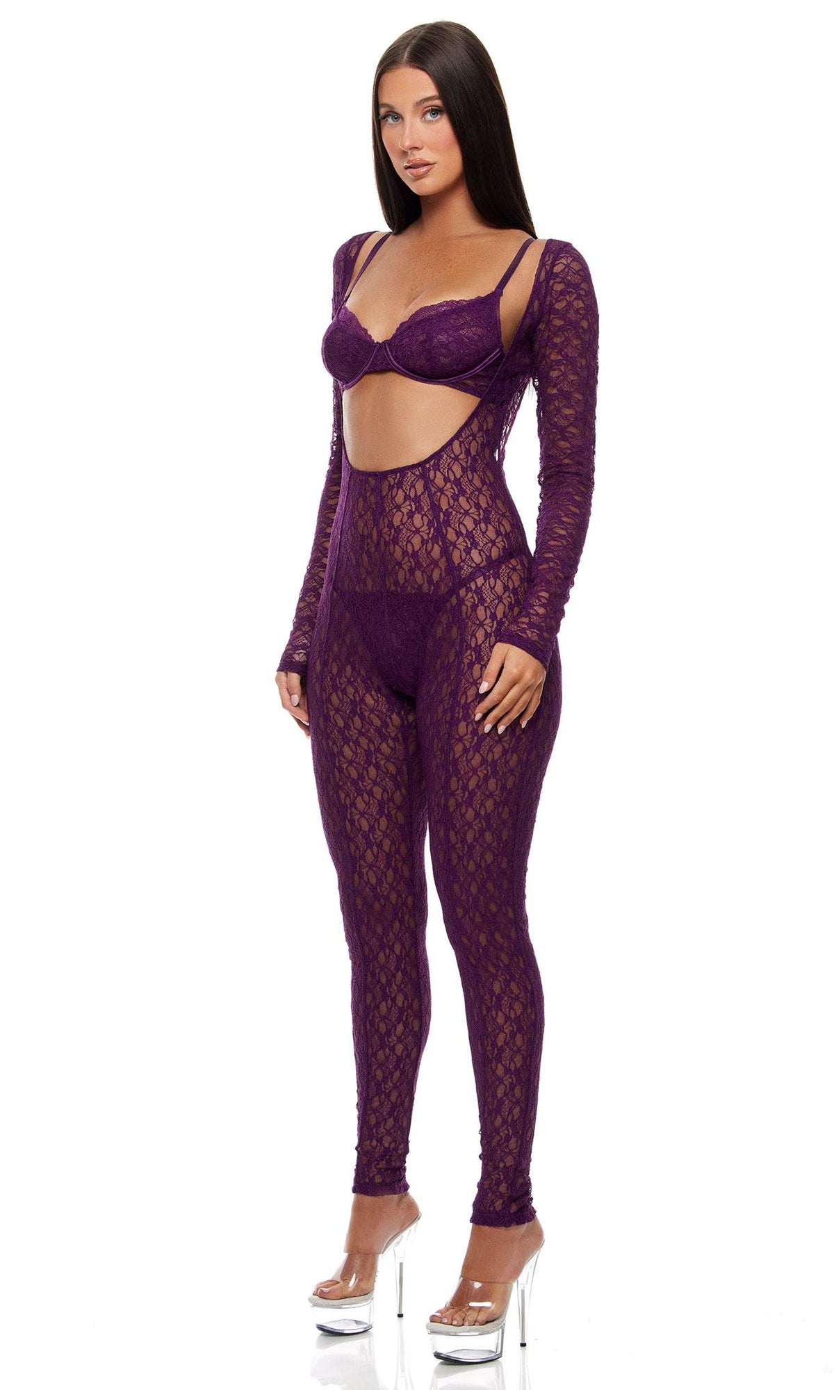 Feel Me Textured Lace Jumpsuit Lingerie Set by Forplay Inc.