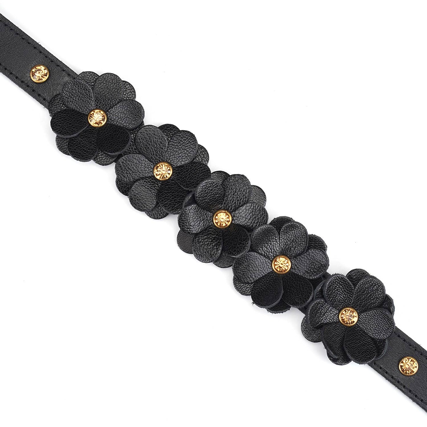 Liebe Seele- Black Leather Flowers Collar with Leash