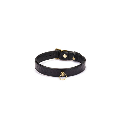 Crocodile Noir: Black Leather Collar with Chain Leash