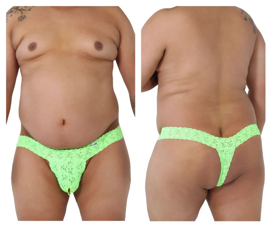 CandyMan - Peek a Boo Lace Thongs - Hot Green