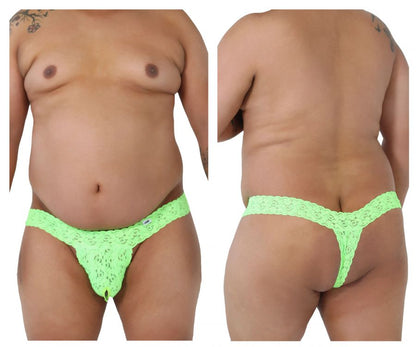 CandyMan - Peek a Boo Lace Thongs - Hot Green