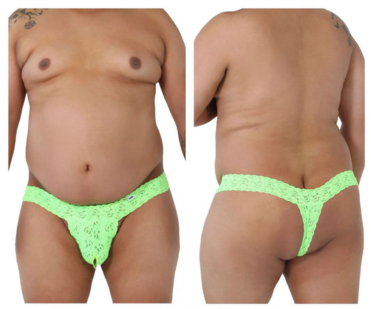 CandyMan - Peek a Boo Lace Thongs - Hot Green