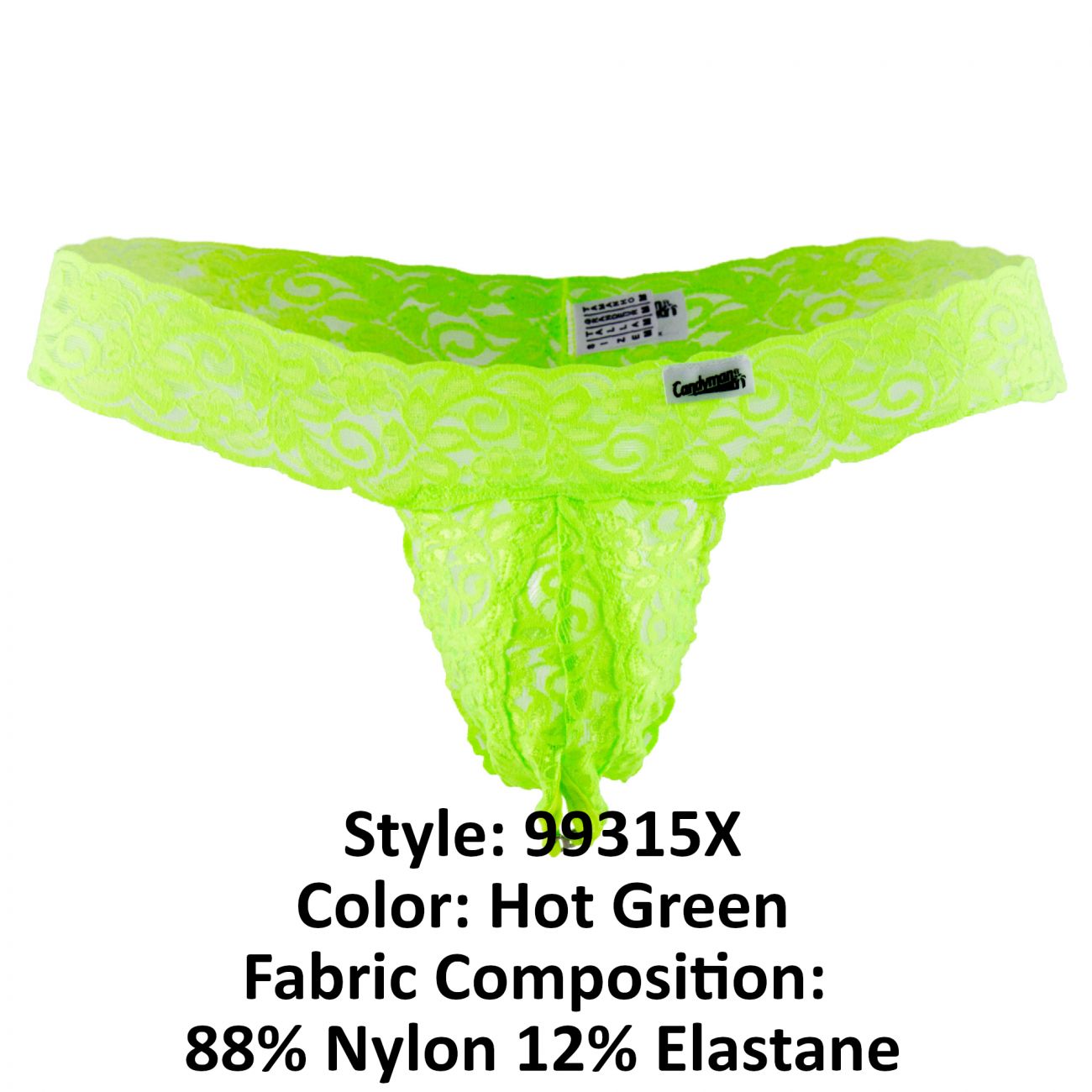 CandyMan - Peek a Boo Lace Thongs - Hot Green
