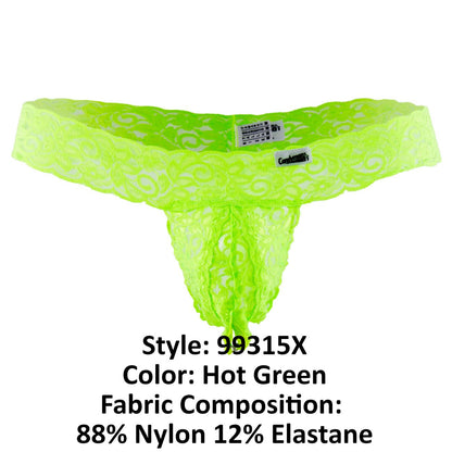 CandyMan - Peek a Boo Lace Thongs - Hot Green