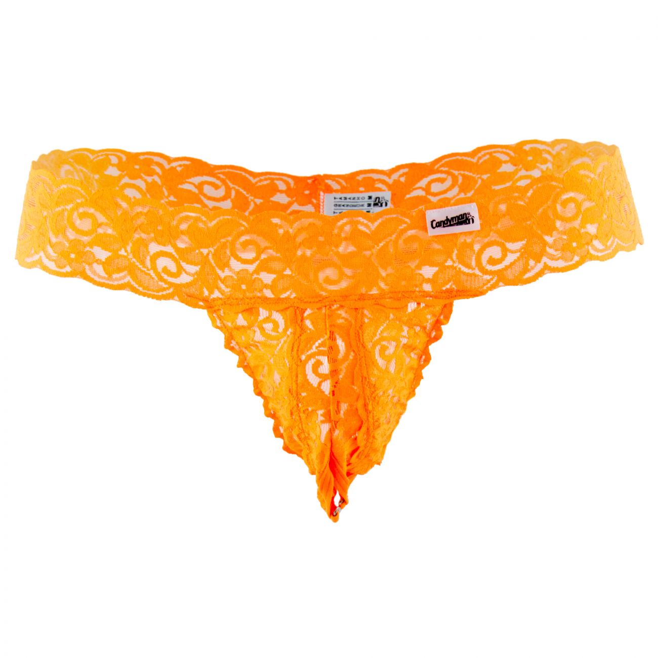 CandyMan X - Peek a Boo Lace Thongs - Hot Orange