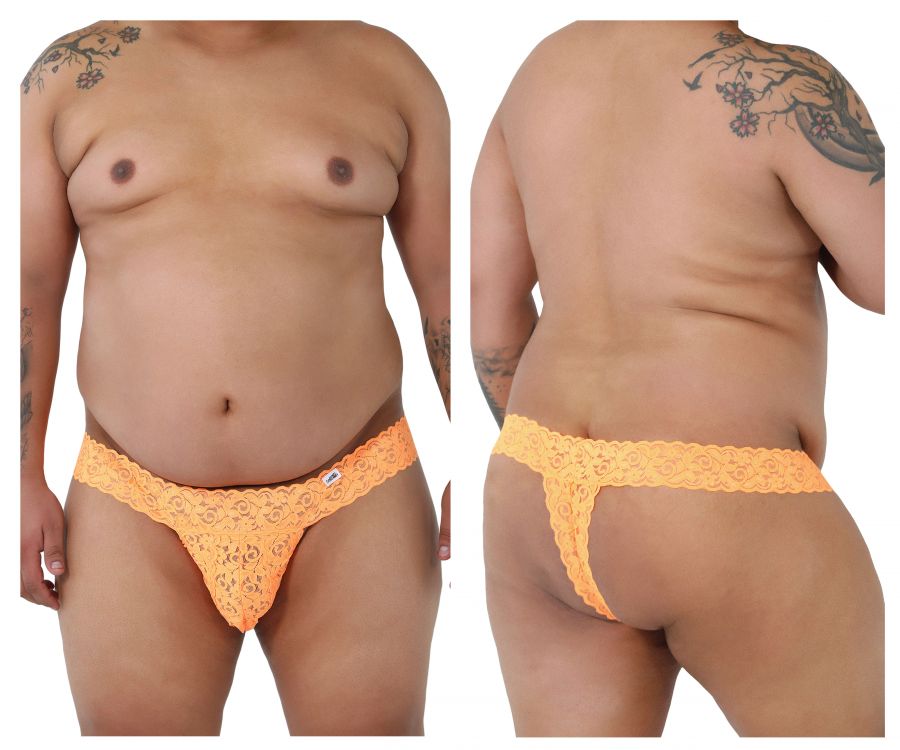 CandyMan X - Peek a Boo Lace Thongs - Hot Orange