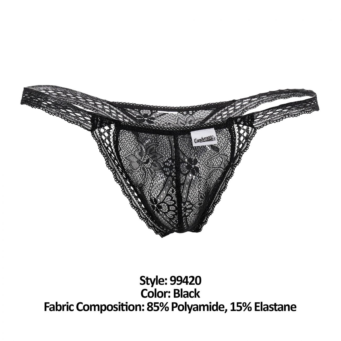 CandyMan Double Lace Thong - Black