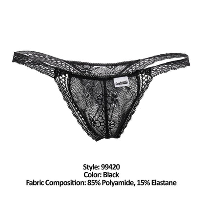 CandyMan Double Lace Thong - Black