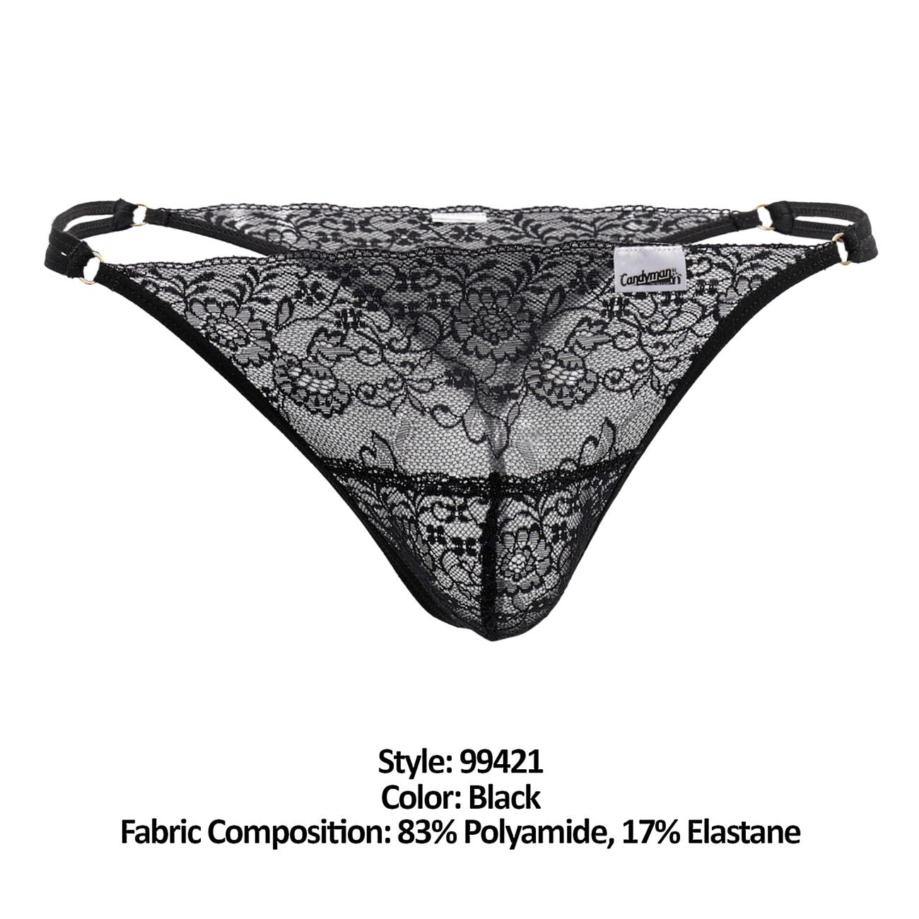 CandyMan 99421 Lace G-String Thongs Color Black by CandyMan