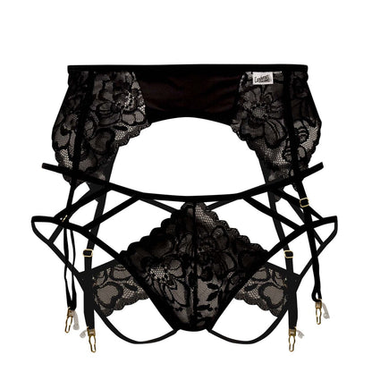 CandyMan X - Lace Garter-Jockstrap Outfit - Black