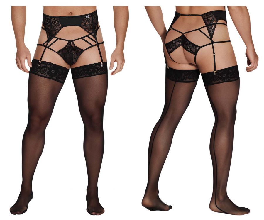 CandyMan - Lace Garter-Jockstrap Outfit - Black