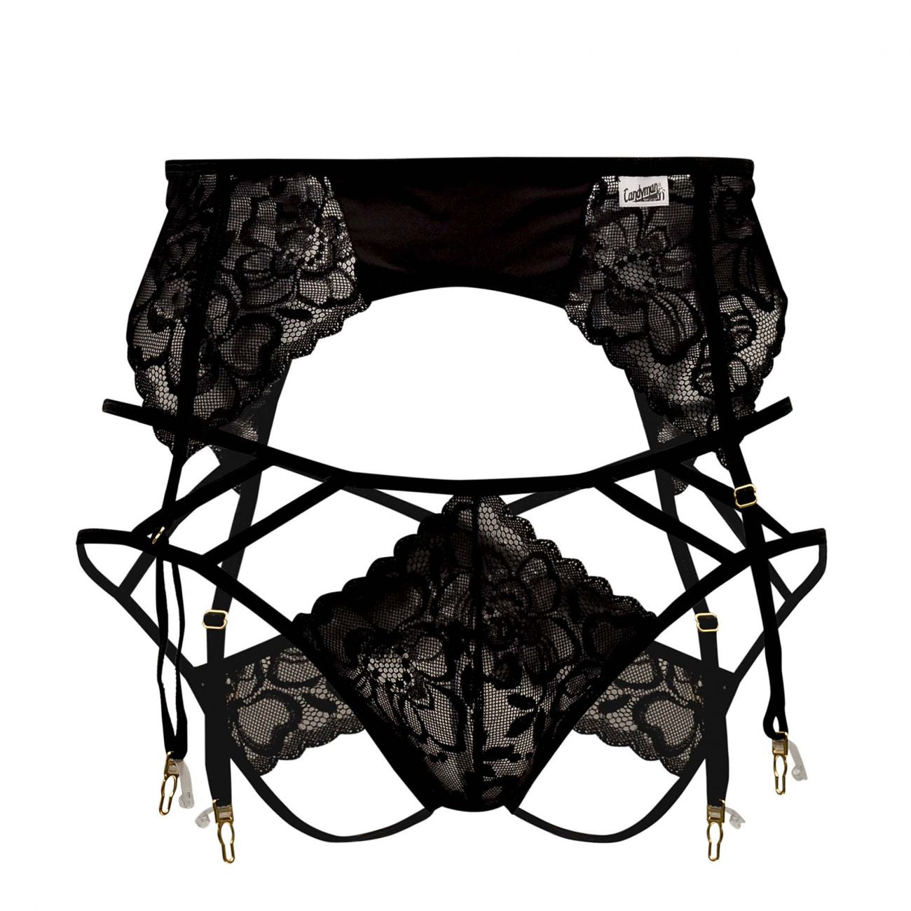 CandyMan - Lace Garter-Jockstrap Outfit - Black