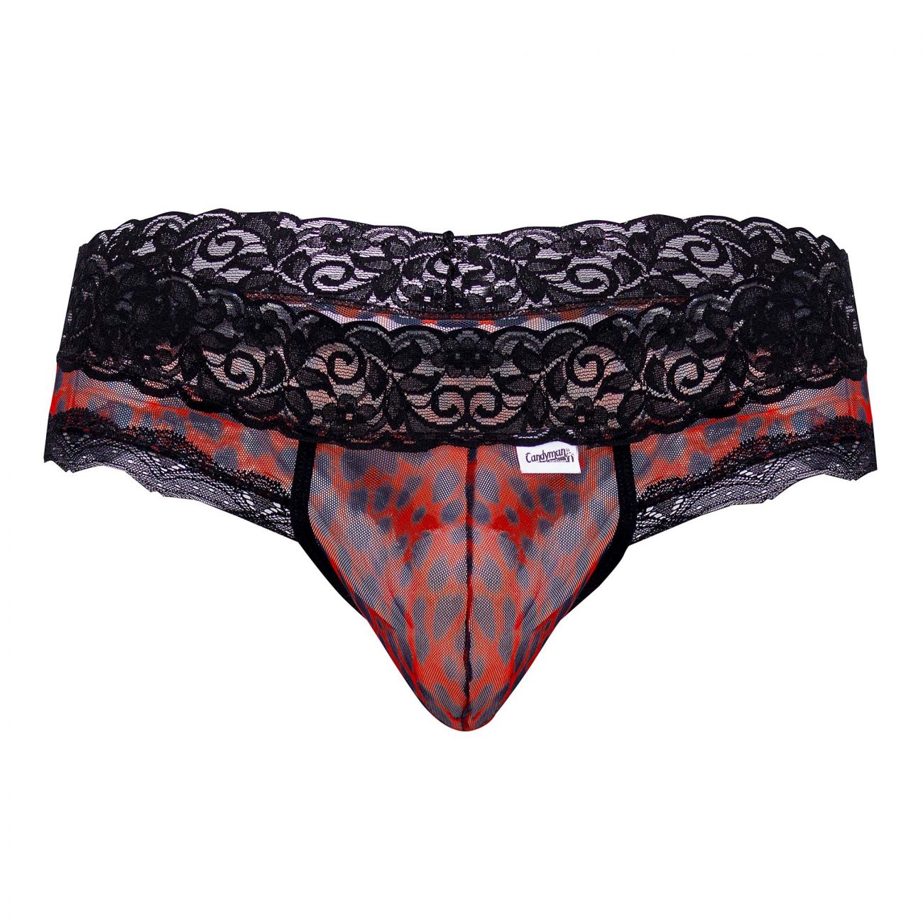 CandyMan X- Mesh-Lace Thong - Leopard Print