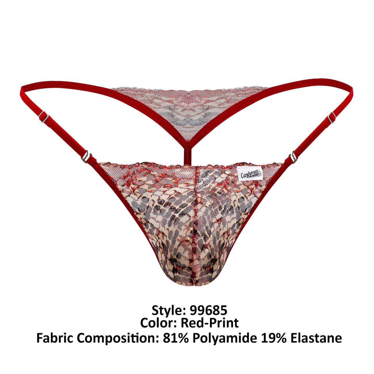 CandyMan - Lace Thongs - Red-Snake
