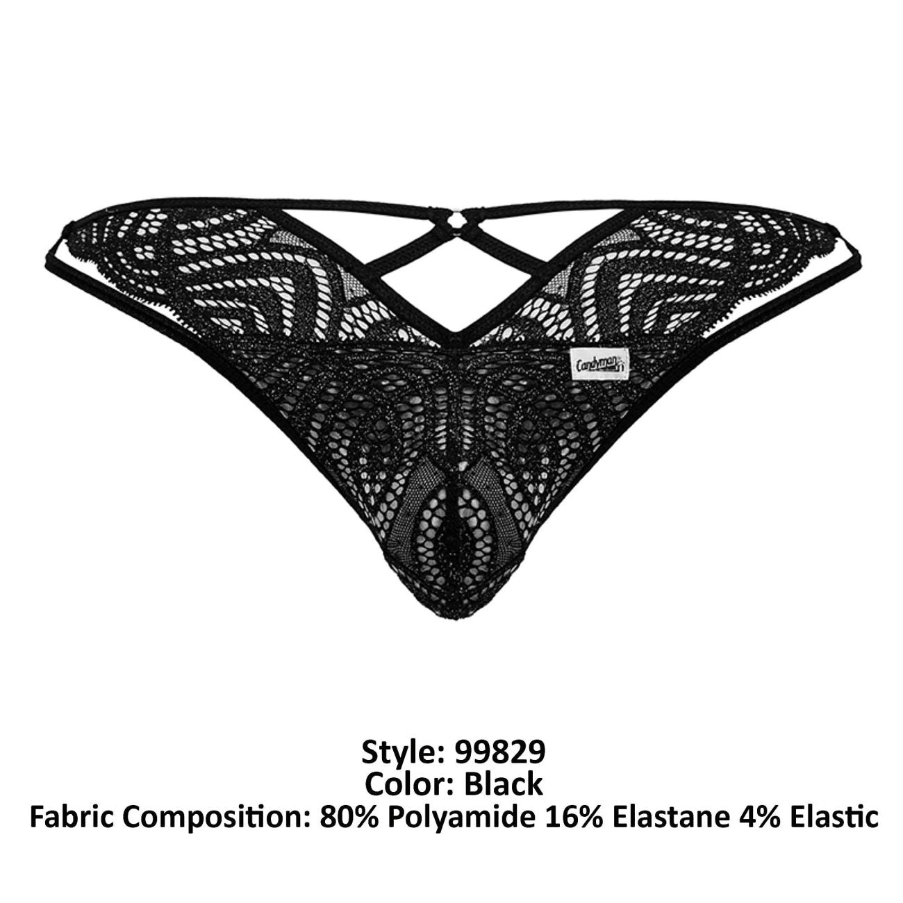 CandyMan Sparkle Lace Thong - Black by CandyMan