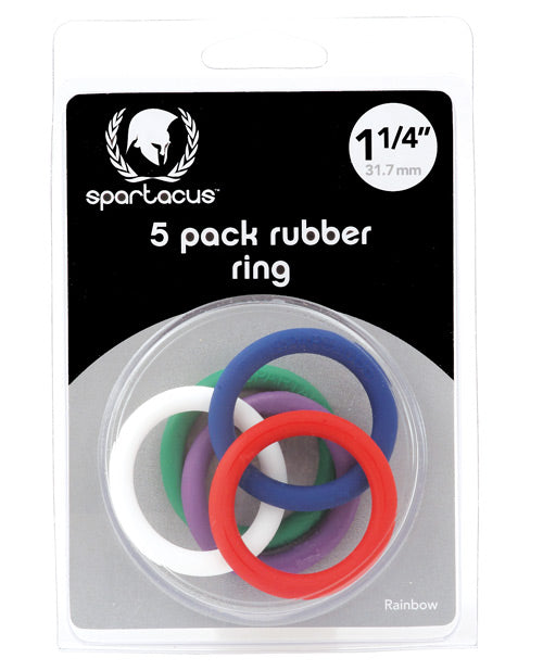 Spartacus 1.25" Rubber Cock Ring Set - Rainbow Pack of 5