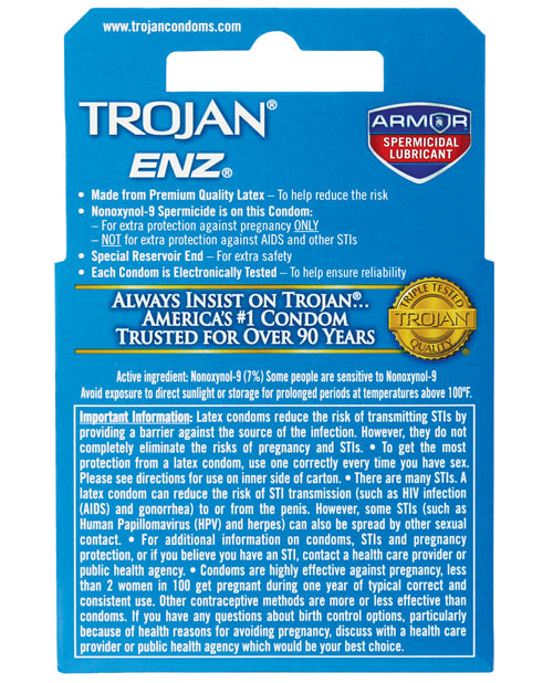 Trojan Enz Spermicidal Lubricated Condoms - Box of 3 by Paradise Marketing