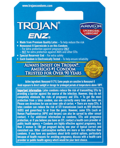 Trojan Enz Spermicidal Lubricated Condoms - Box of 3 by Paradise Marketing