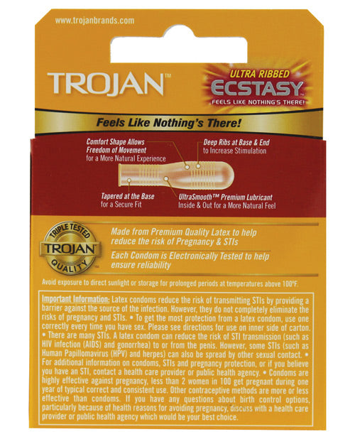 Trojan Ultra Ribbed Ecstasy Condoms - Box of 3 by Paradise Marketing
