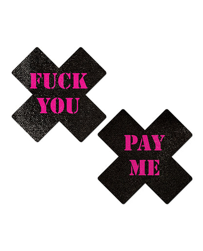 Pastease Premium Fuck You Pay Me Cross - Black/Pink O/S