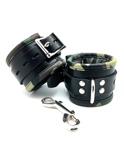 Sensual Sin Leather Padded Wrist Cuffs - Camo Piping by Atlantas Products Ltd Uk