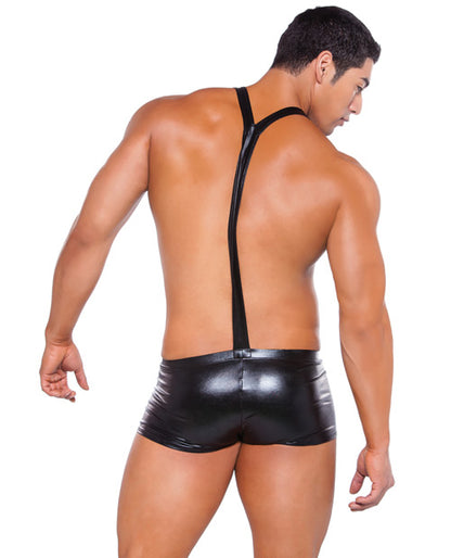 Zeus Wet Look Suspender Shorts Black O/S