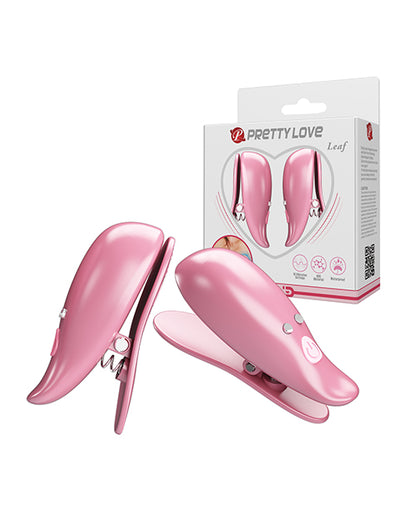 Pretty Love Leaf Wireless Vibrating Nipple Clamps - Pink