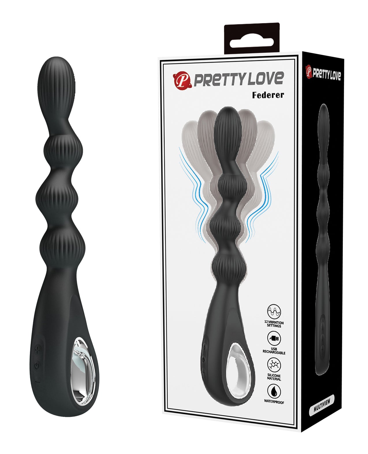 Pretty Love Federer Vibrating Beaded Anal Probe - Black