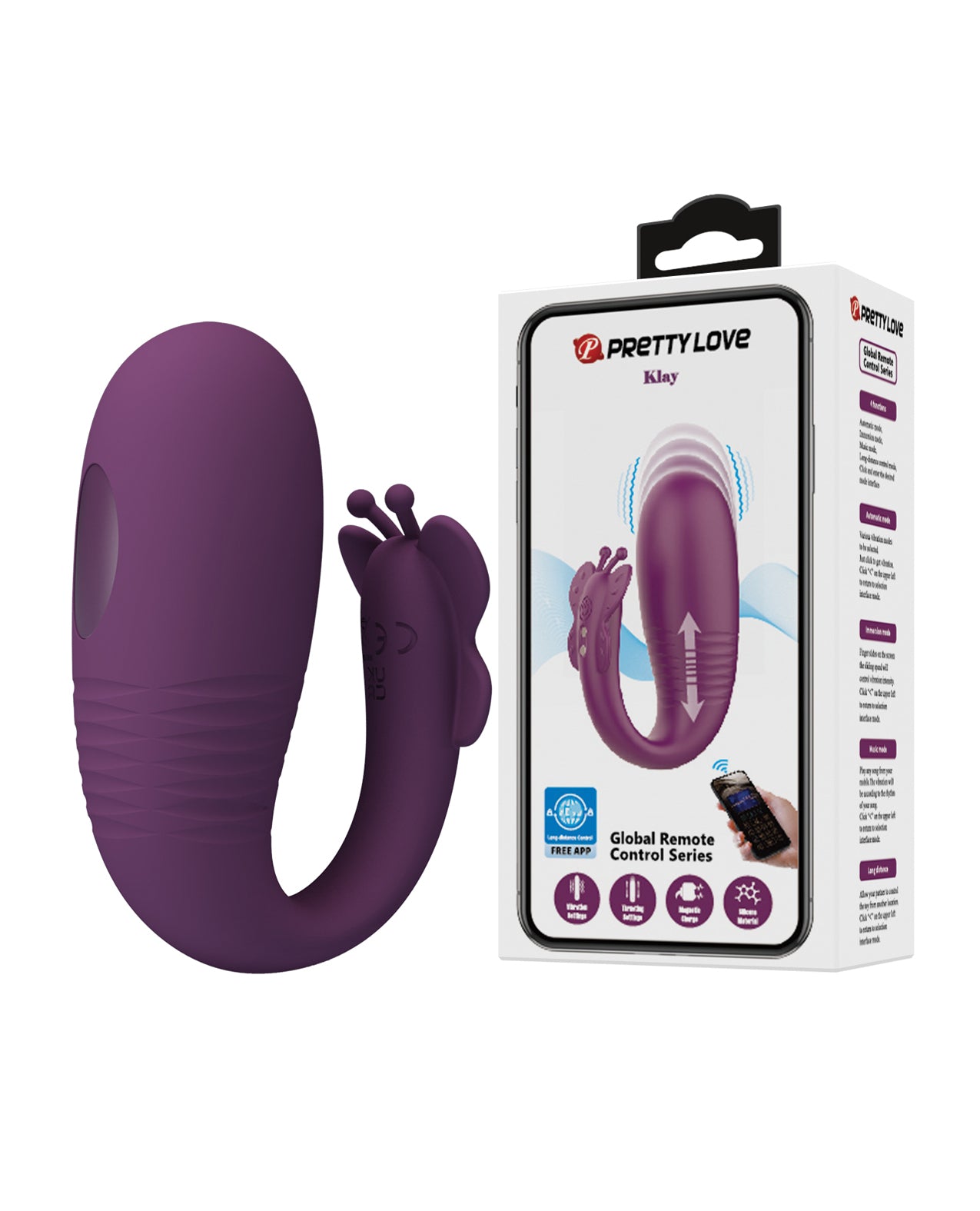 Pretty Love Klay App-Enabled Thrusting Hands-Free Vibrator - Purple by Liaoyang Baile Health Care Produ