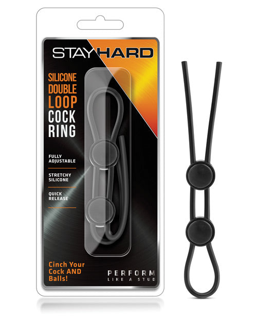 Blush Stay Hard Silicone Double Loop Cock Ring - Black by Blush Novelties