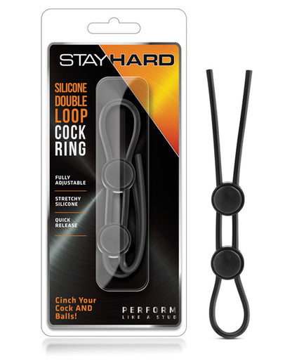 Blush Stay Hard Silicone Double Loop Cock Ring - Black by Blush Novelties