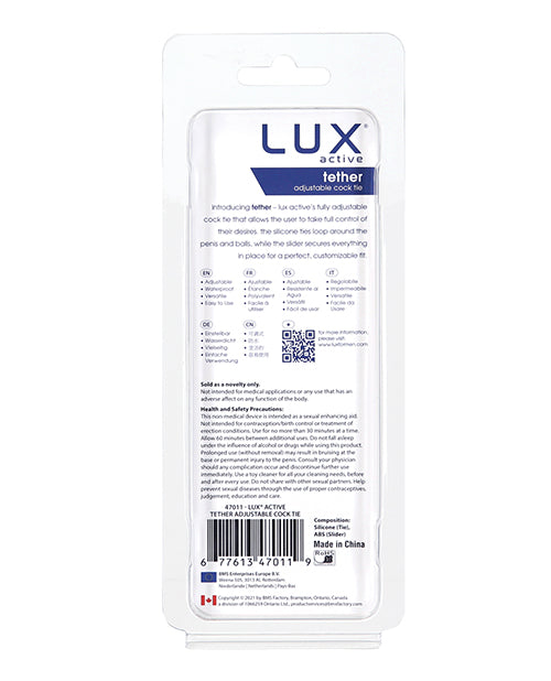 Lux Active Tether Adjustable Cock Tie - Black by B.M.S. Enterprises