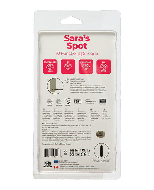 Sara's Spot Rechargeable Bullet W/g Spot Sleeve - 10 Functions by B.M.S. Enterprises