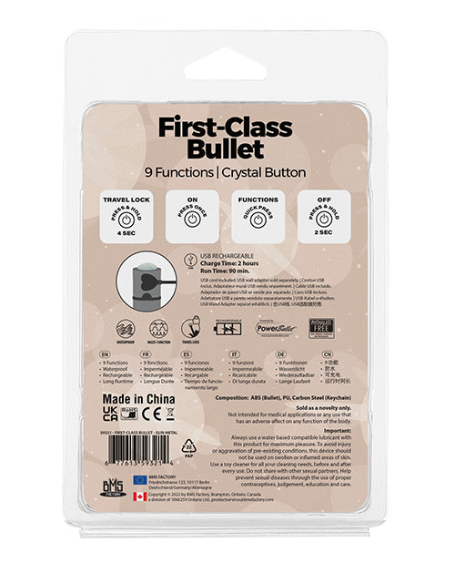 First Class Mini Rechargeable Bullet w/Crystal - 9 Functions Gun Metal by B.M.S. Enterprises
